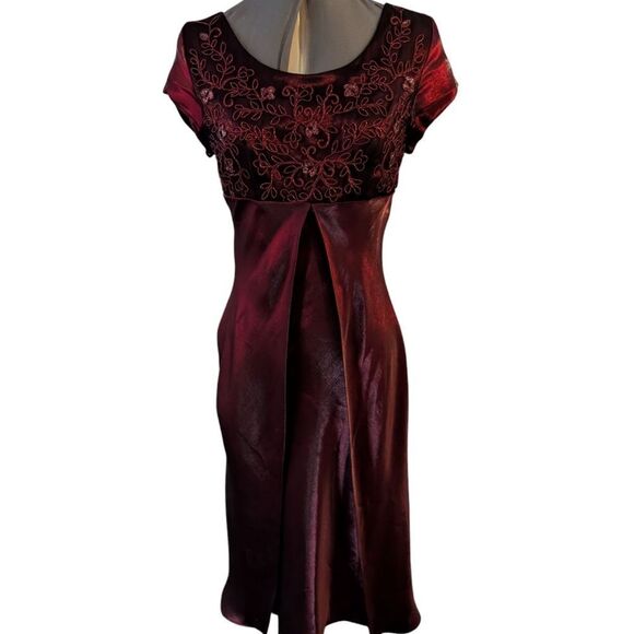 Vintage 90s Elegant Burgundy Embroidered Satin Dress‎ Vamp - Picture 5 of 11